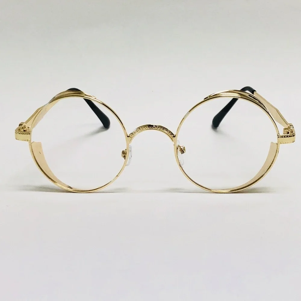 Gold Round Retro Glasses Side Shield Design Women Fashion Hip Hop Clear Lens New
